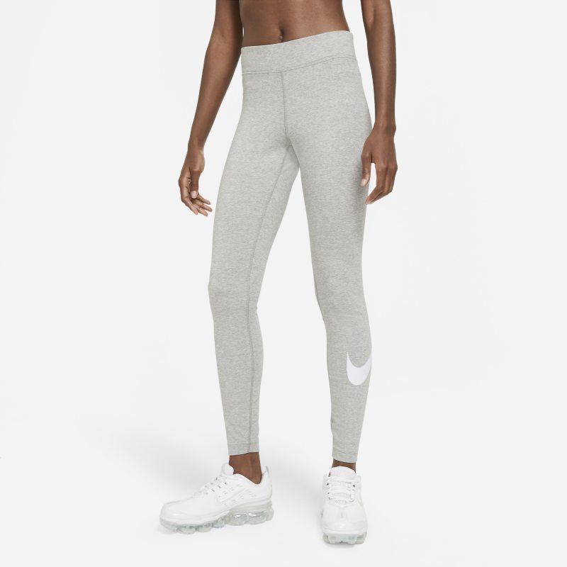 Damskie legginsy ze średnim stanem i logo Swoosh Nike Sportswear Essential - Szary
