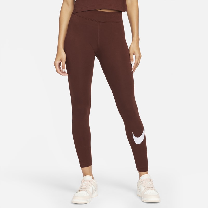 Damskie legginsy ze średnim stanem i logo Swoosh Nike Sportswear Essential - Brązowy