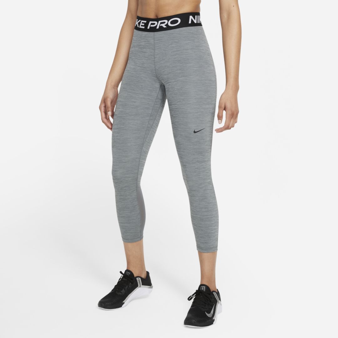 Shop Nike Women's  Pro Mid-rise Cropped Mesh Panel Leggings In Grey