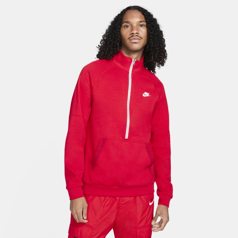 Męska nowoczesna koszulka dzianinowa z zamkiem 1/2 Nike Sportswear - Czerwony