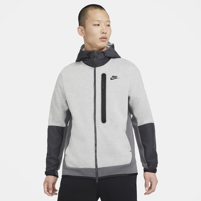 Męska bluza z tkaniny z kapturem i zamkiem na całej długości Nike Sportswear Tech Fleece - Szary