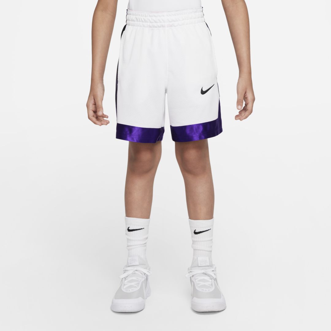 Nike Dri-fit Elite Big Kids' Basketball Shorts In White,electro Purple,black