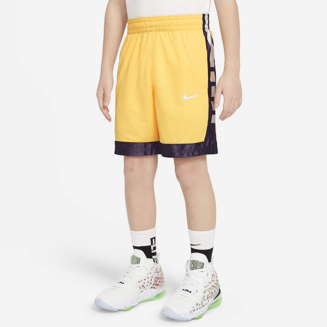 Nike Dri-fit Elite Big Kids' Basketball Shorts In Citron Pulse,dark Raisin,white