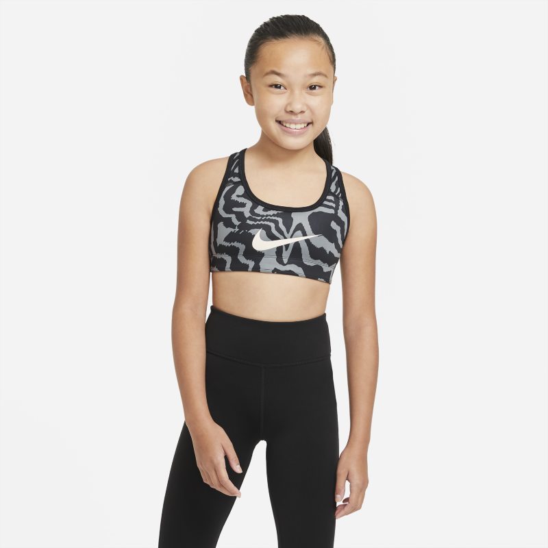 Nike Swoosh Older Kids' (Girls') Reversible Printed Sports Bra - Black