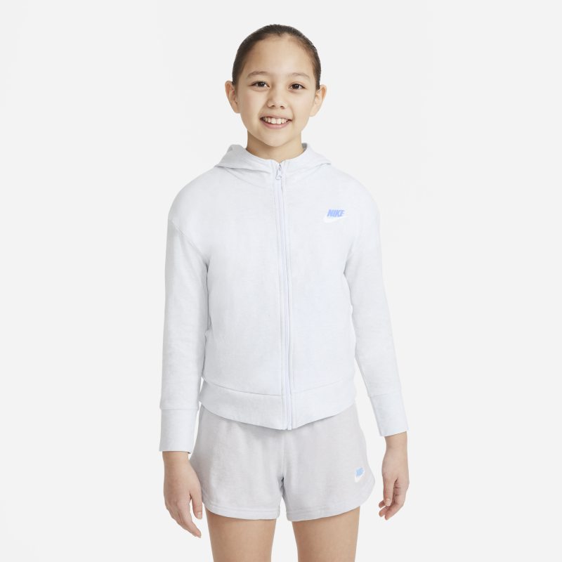 Image of Felpa in jersey con cappuccio e zip a tutta lunghezza Nike Sportswear - Ragazza - Grigio