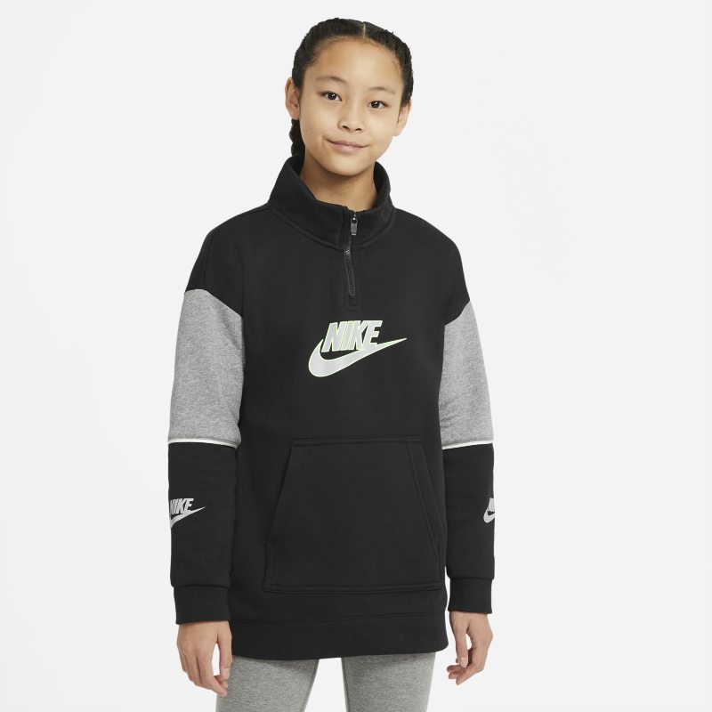 Bluza z zamkiem 1/2 dla dużych dzieci (dziewcząt) Nike Sportswear - Czerń