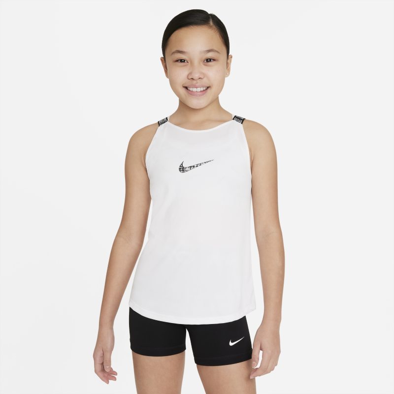 Koszulka treningowa bez rękawów dla dużych dzieci (dziewcząt) Nike Dri-FIT Elastika - Biel