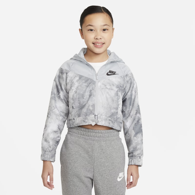 Kurtka z nadrukiem z efektem tie-dye dla dużych dzieci (dziewcząt) Nike Sportswear Windrunner - Szary