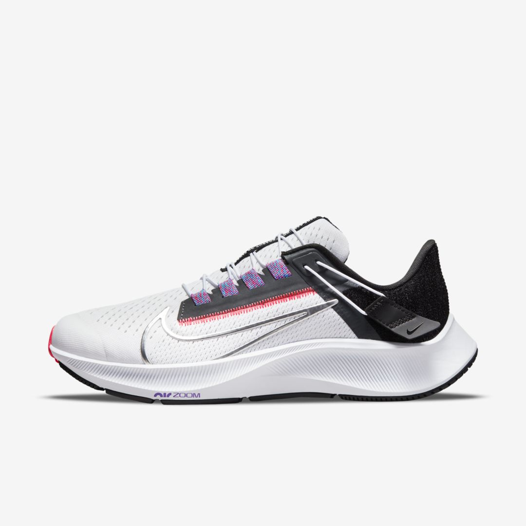 Nike Air Zoom Pegasus 38 Flyease Women's Running Shoes In White,black,flash Crimson,metallic Silver