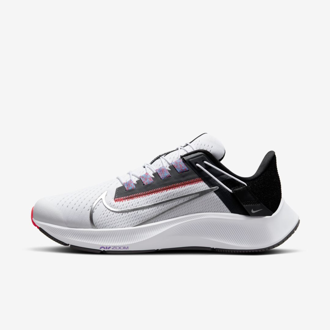 Nike Air Zoom Pegasus 38 Flyease Women's Easy On/off Road Running Shoes In White,black,flash Crimson,metallic Silver