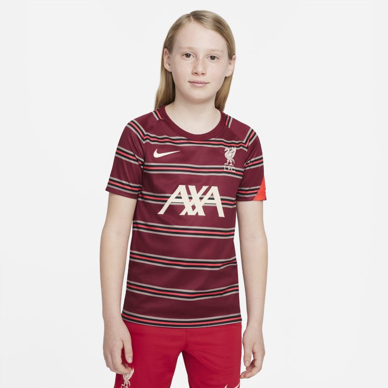 Przedmeczowa koszulka piłkarska z krótkim rękawem dla dużych dzieci Liverpool FC - Czerwony