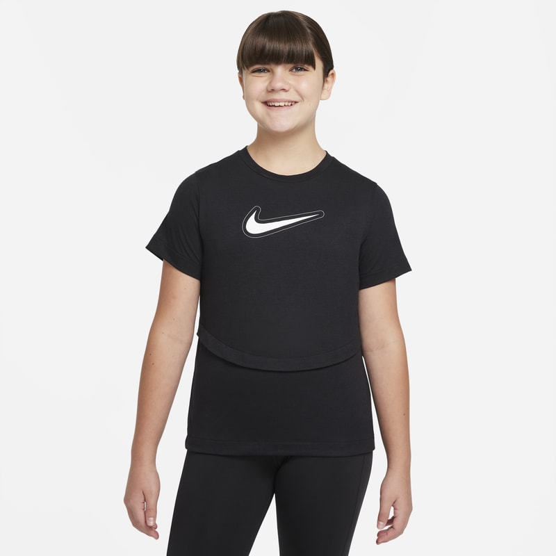 Kortärmad träningströja Nike Dri-FIT Trophy för ungdom (tjejer) (utökad storlek) - Svart