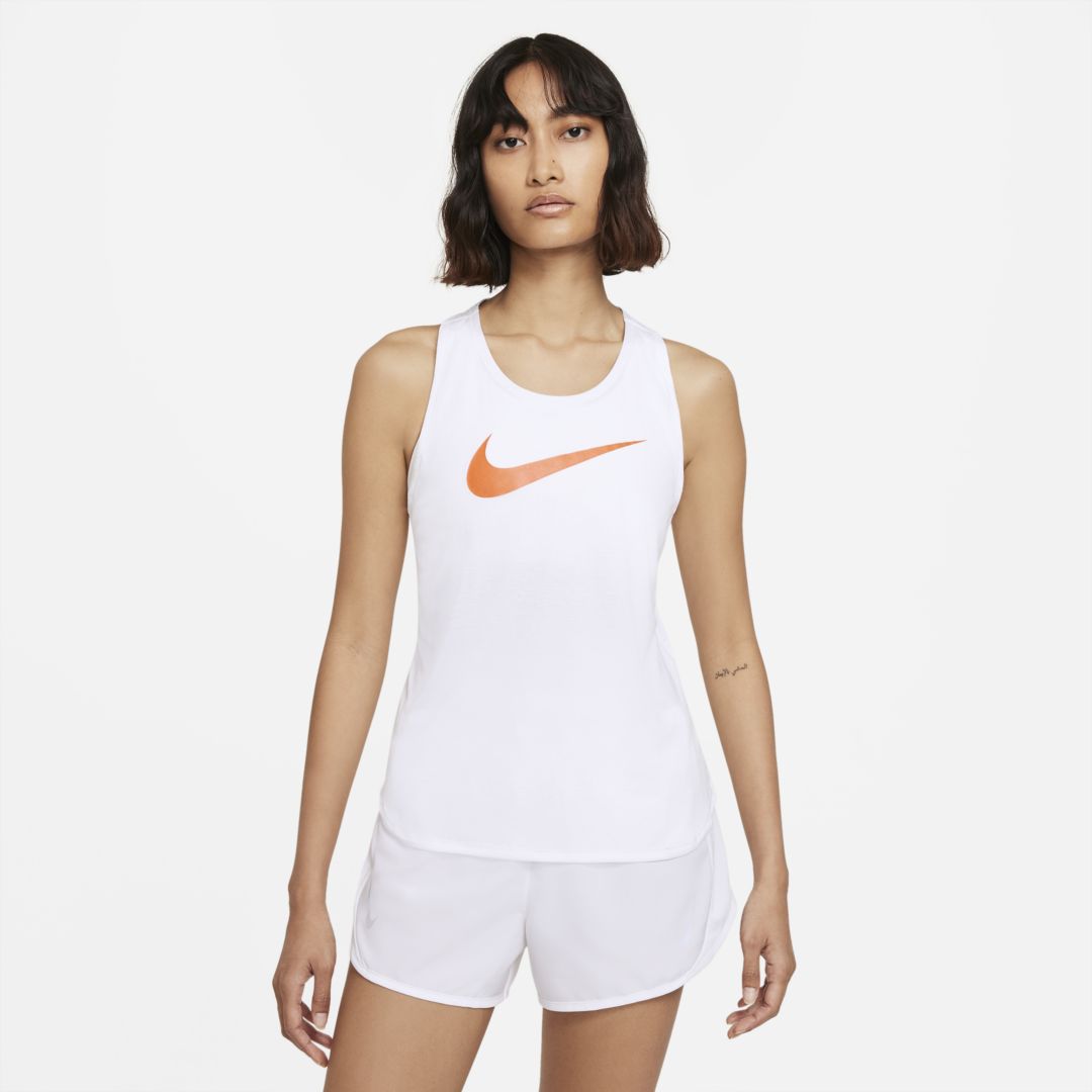Nike Swoosh Run Women's Running Tank In White,magma Orange