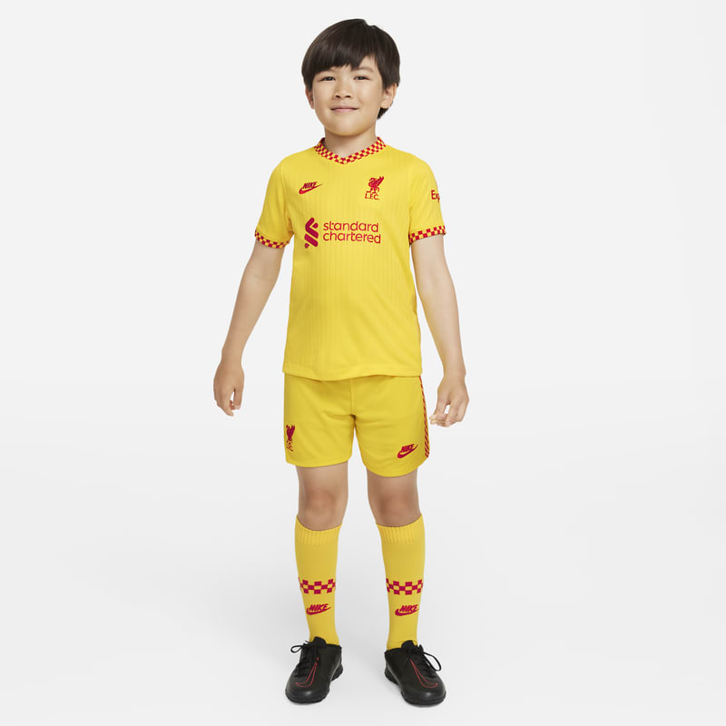 Strój piłkarski dla małych dzieci Liverpool FC 2021/22 Nike Dri-FIT (wersja trzecia) - Żółć