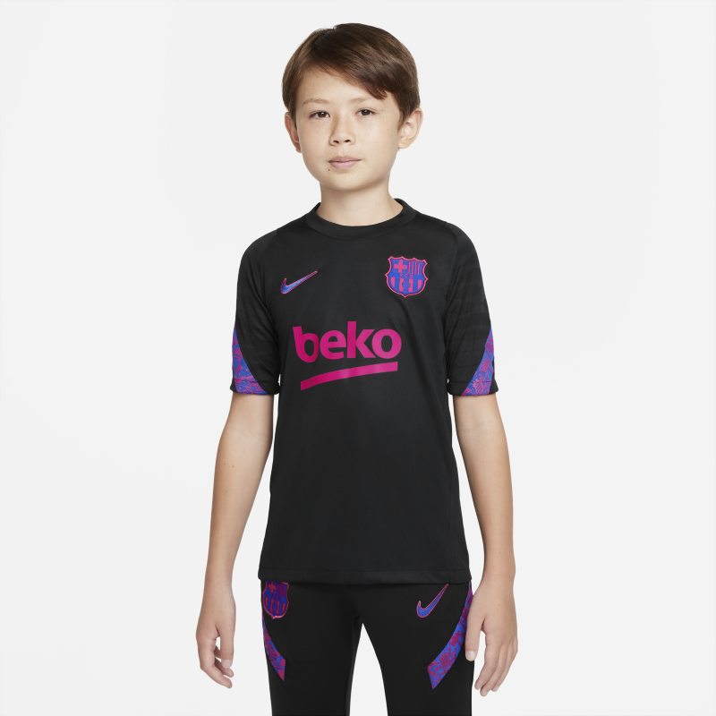 Koszulka piłkarska z krótkim rękawem dla dużych dzieci Nike Dri-FIT FC Barcelona Strike - Czerń