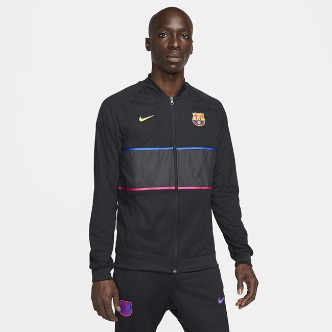 фото Мужская футбольная куртка с молнией во всю длину fc barcelona - черный