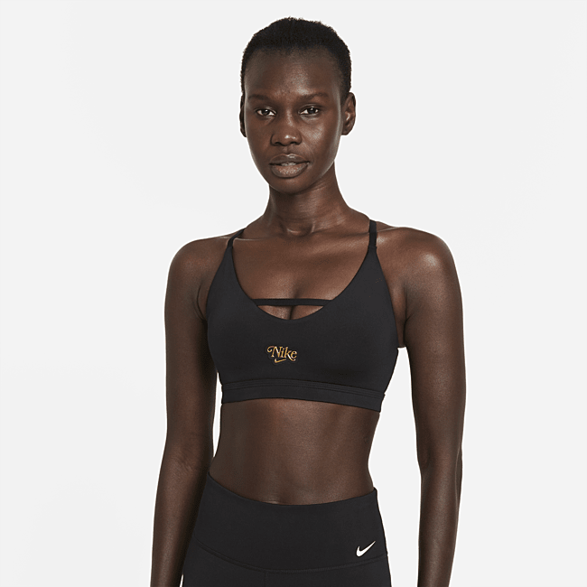 Спортивное бра с вкладышем, тонкими бретелями и легкой поддержкой Nike Dri-FIT Indy Femme - Черный