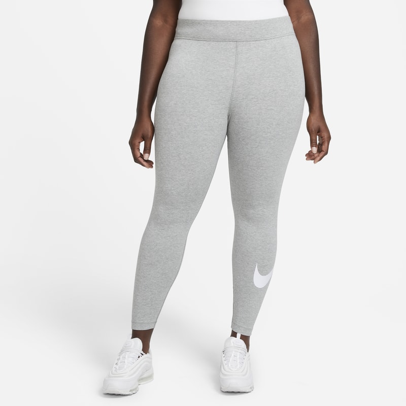 Damskie legginsy ze średnim stanem i logo Swoosh Nike Sportswear Essential (duże rozmiary) - Szary