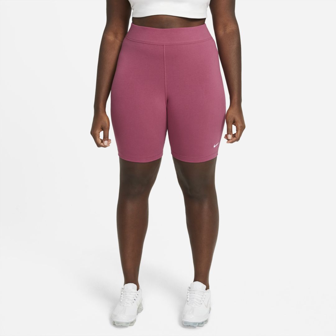 Nike Sportswear Plus Size Women's Essential Mid-rise Bike Shorts In Sweet Beet,white