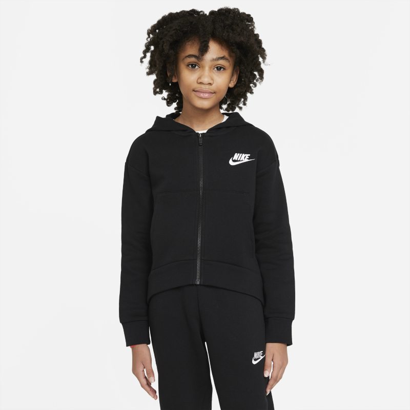 Bluza z kapturem i zamkiem na całej długości dla dużych dzieci (dziewcząt) Nike Sportswear Club Fleece - Czerń