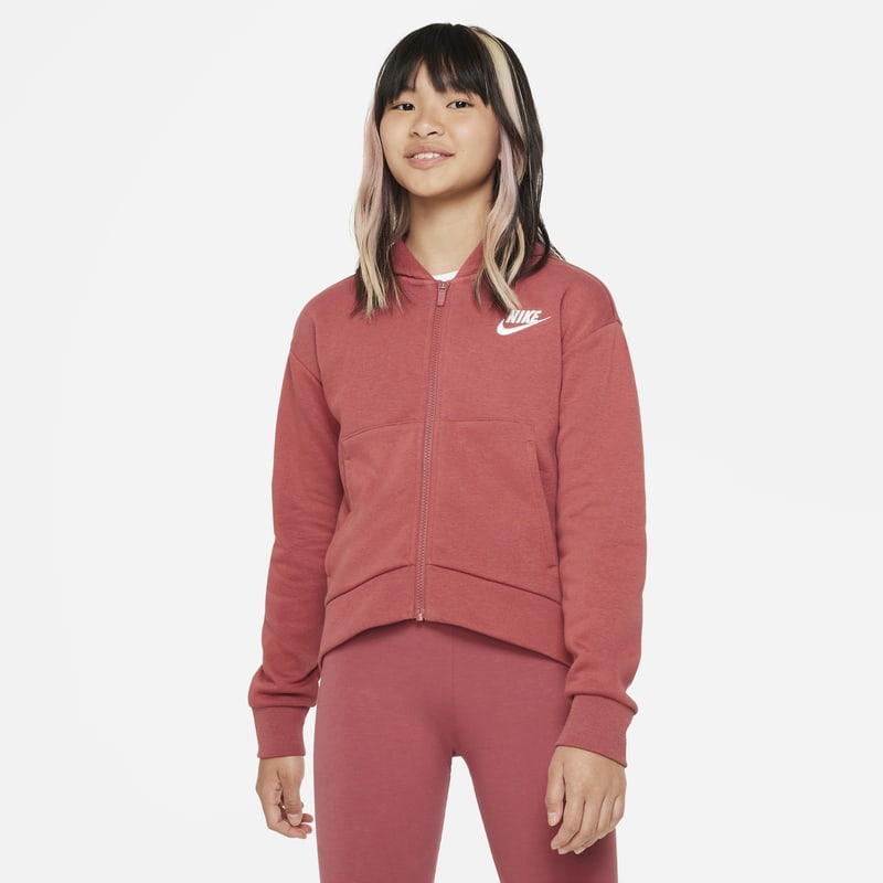 Nike Sportswear Club Fleece Older Kids' (Girls') Full-Zip Hoodie - Red