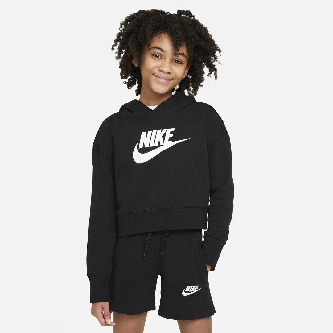 Shop Nike Sportswear Club Big Kids' (girls') French Terry Cropped Hoodie In Black