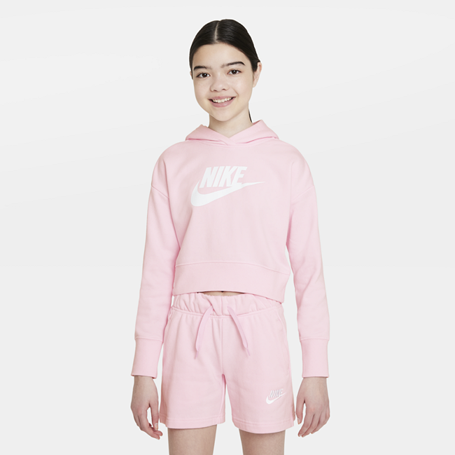 Укороченная худи из трикотажа френч терри для девочек школьного возраста Nike Sportswear Club - Розовый