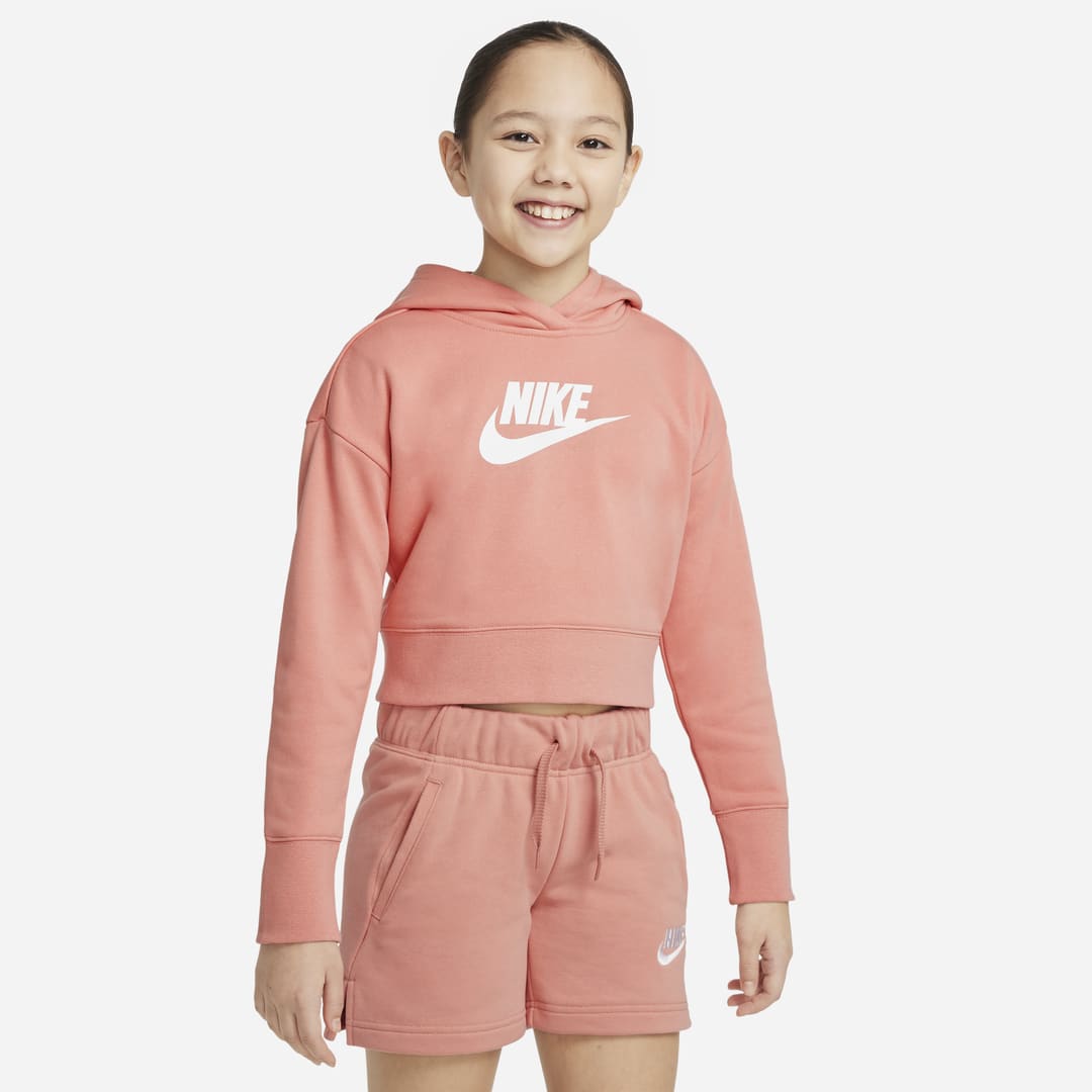 Nike Sportswear Club Big Kids' French Terry Cropped Hoodie In Light Madder Root,white