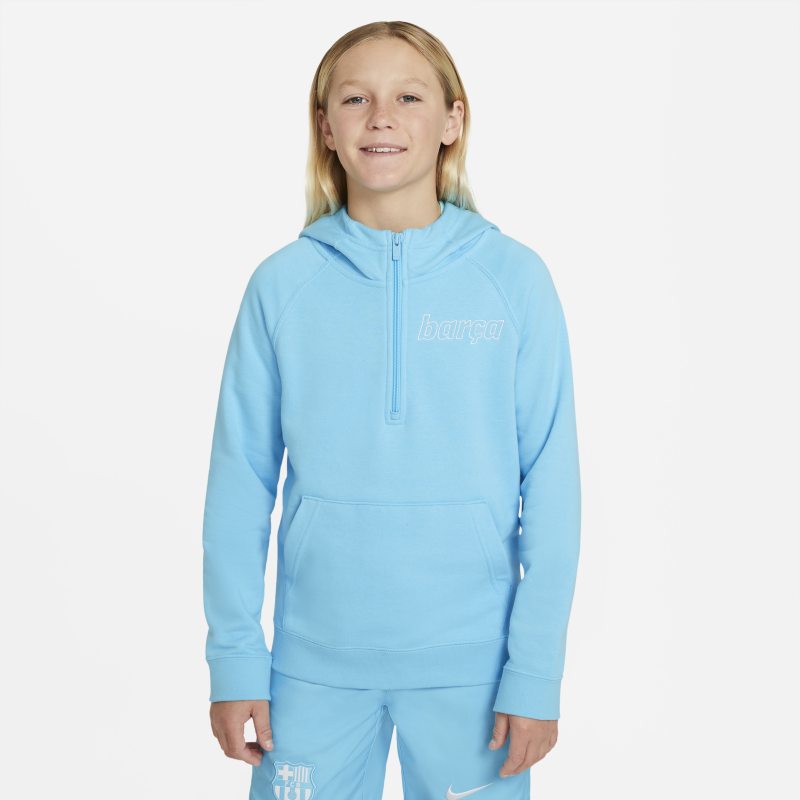 Image of Felpa con cappuccio e zip a metà lunghezza Nike Sportswear FC Barcelona - Ragazzi - Blu