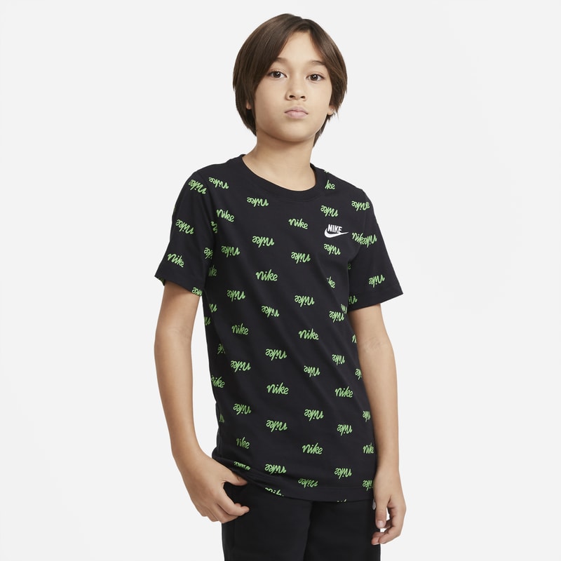 T-shirt z nadrukiem dla dużych dzieci (chłopców) Nike Sportswear Script - Czerń