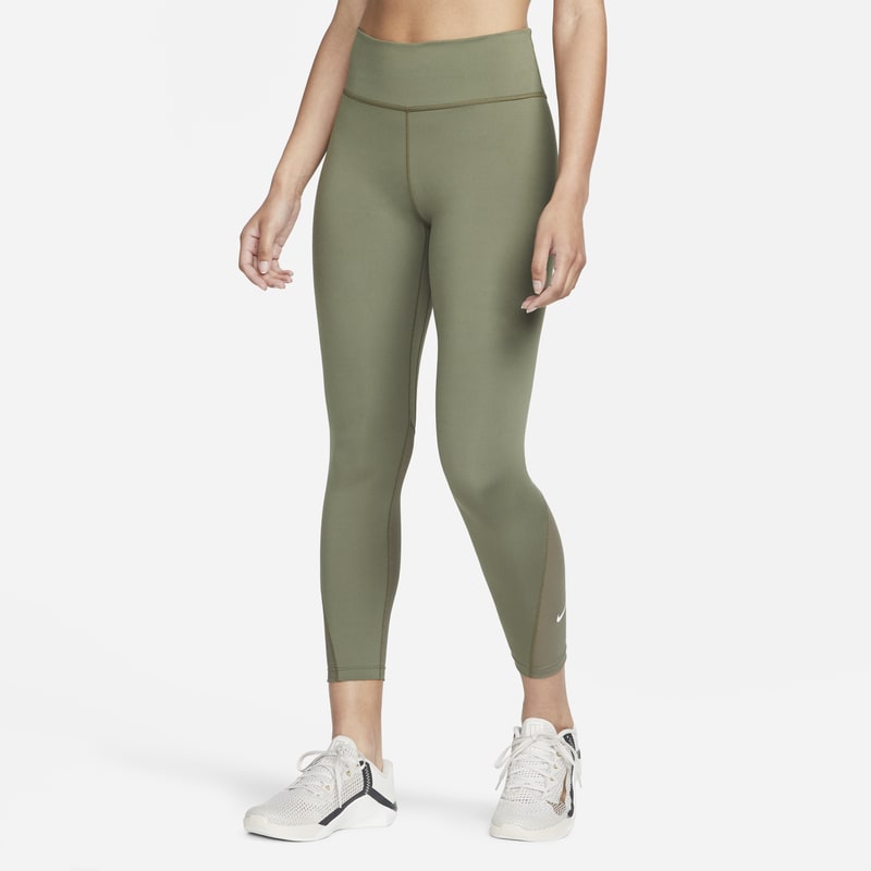 Damskie legginsy 7/8 ze średnim stanem i wstawkami z siateczki Nike One - Brązowy