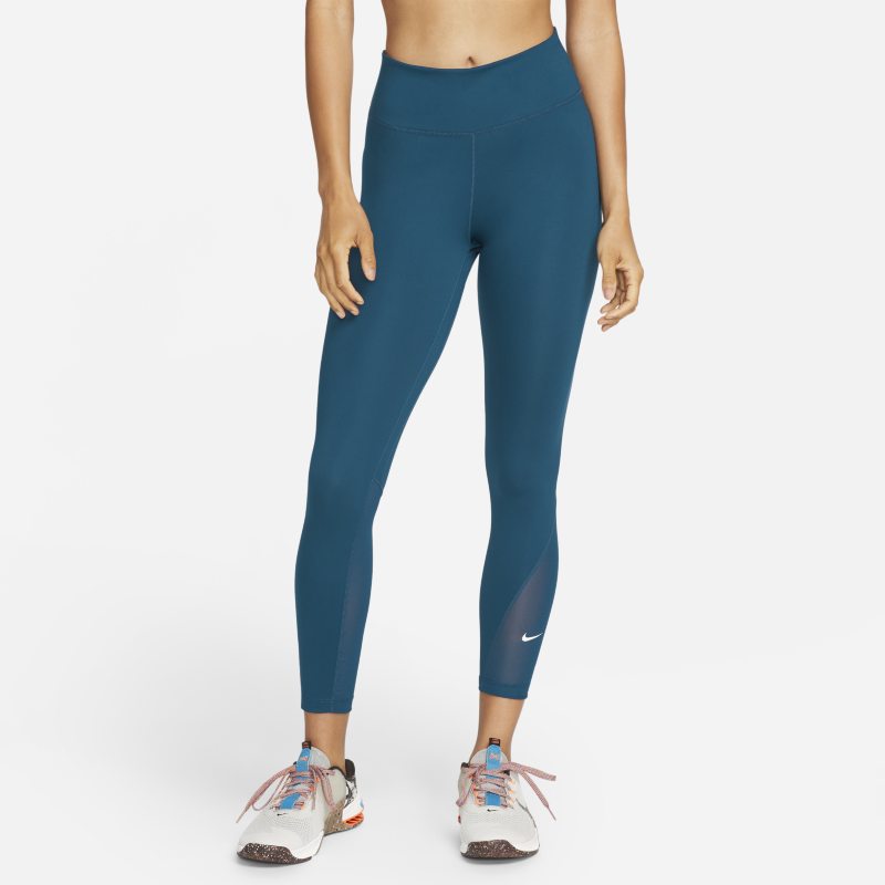 Nike One Women's Mid-Rise 7/8 Mesh-Panelled Leggings - Blue