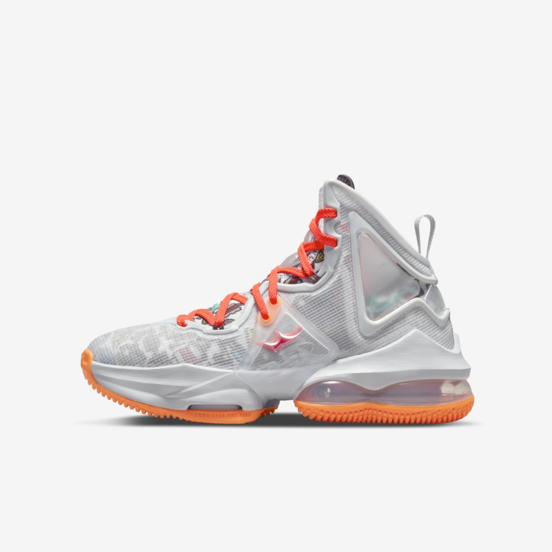 Nike Lebron 19 Big Kids' Basketball Shoes In Grey Fog,total Orange,crimson,roma Green
