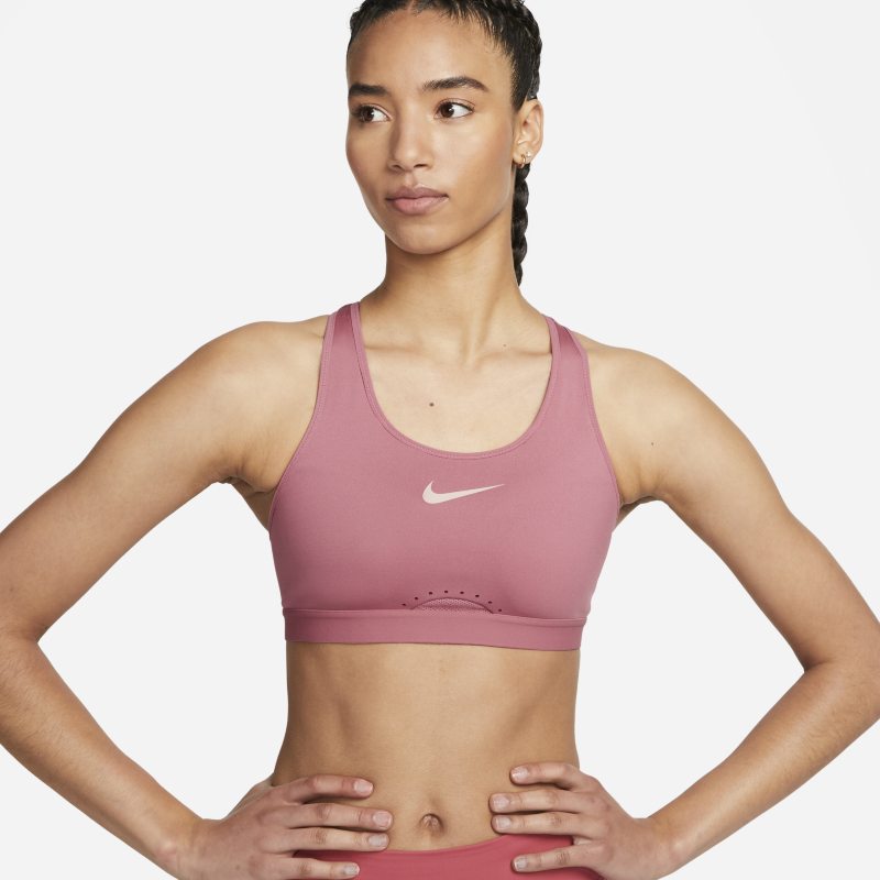Damski regulowany stanik sportowy z miękkimi miseczkami zapewniający wysokie wsparcie Nike Swoosh - Różowy