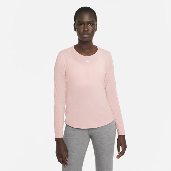 фото Женская футболка с длинным рукавом и стандартной посадкой nike dri-fit one luxe - розовый