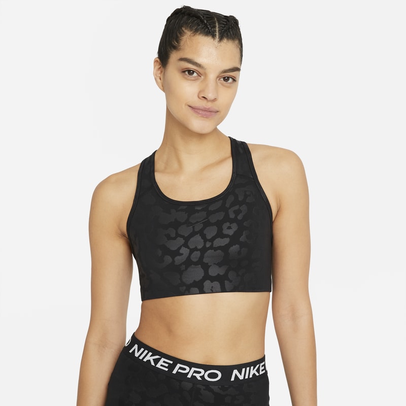 Nike Pro Dri-FIT Swoosh Women's Medium-Support 1-Piece Pad Leopard Sports Bra - Black