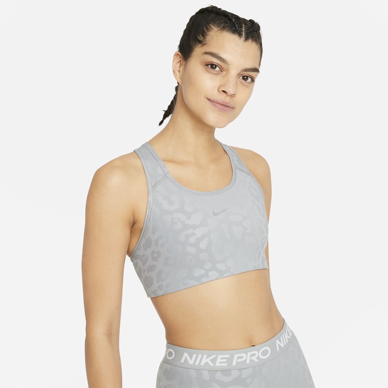 Nike Pro Dri-FIT Swoosh Women's Medium-Support 1-Piece Pad Leopard Sports Bra - Grey