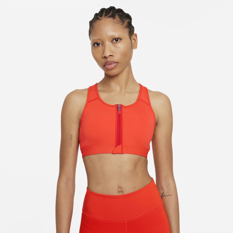 Nike Dri-FIT Swoosh Women's Medium-Support Padded Zip-Front Sports Bra - Red