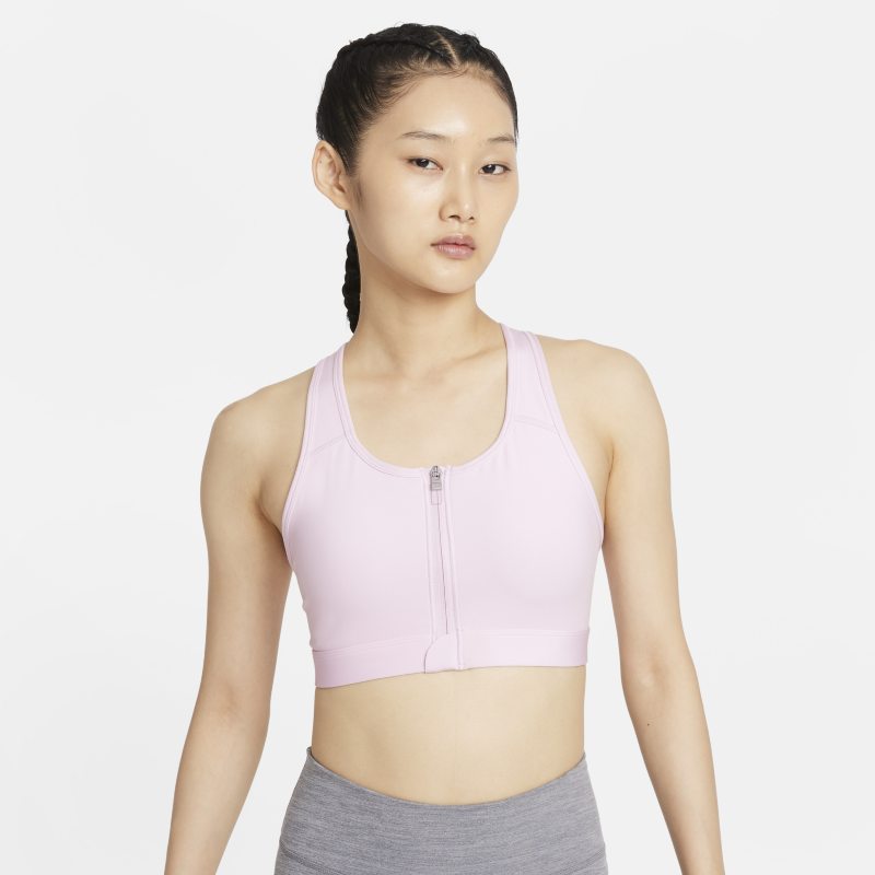 Nike Dri-FIT Swoosh Women's Medium-Support Padded Zip-Front Sports Bra - Pink