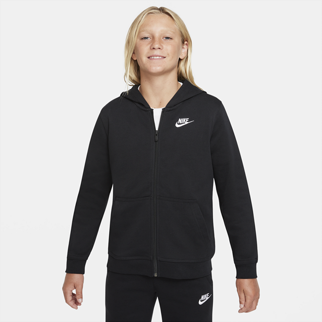 Nike Sportswear Club frottéhettejakke til store barn (gutt) - Black