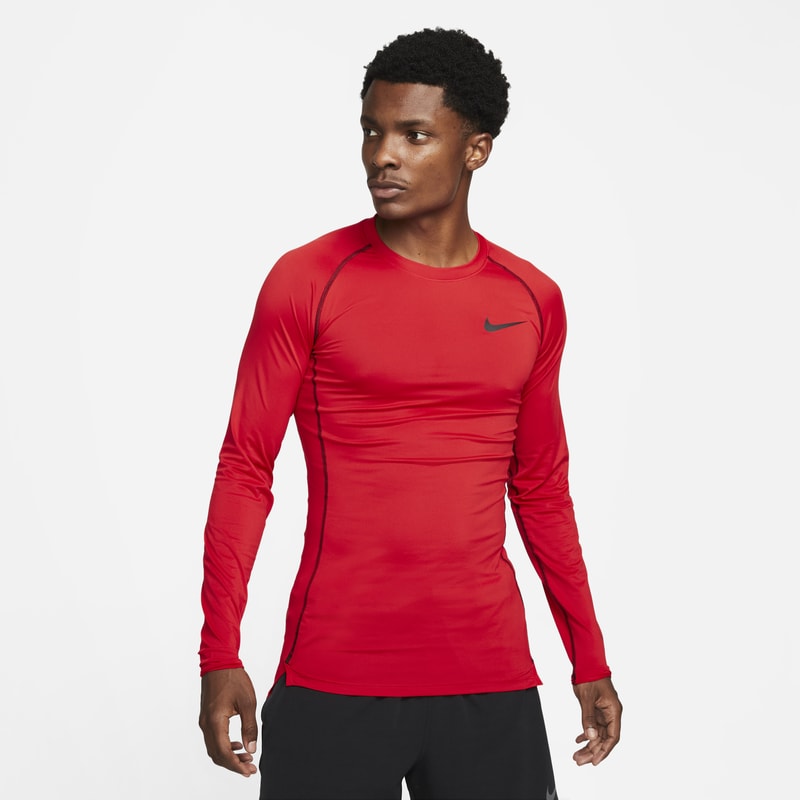 Męska koszulka z długim rękawem i o przylegającym kroju Nike Pro Dri-FIT - Czerwony