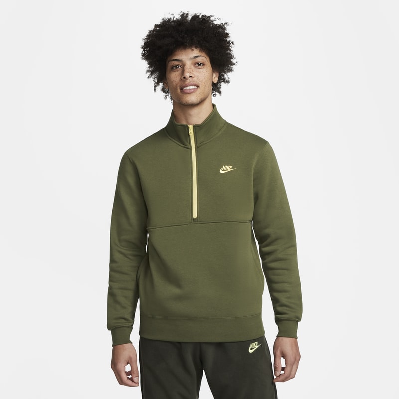Męska szczotkowana bluza z zamkiem 1/2 Nike Sportswear Club - Zieleń