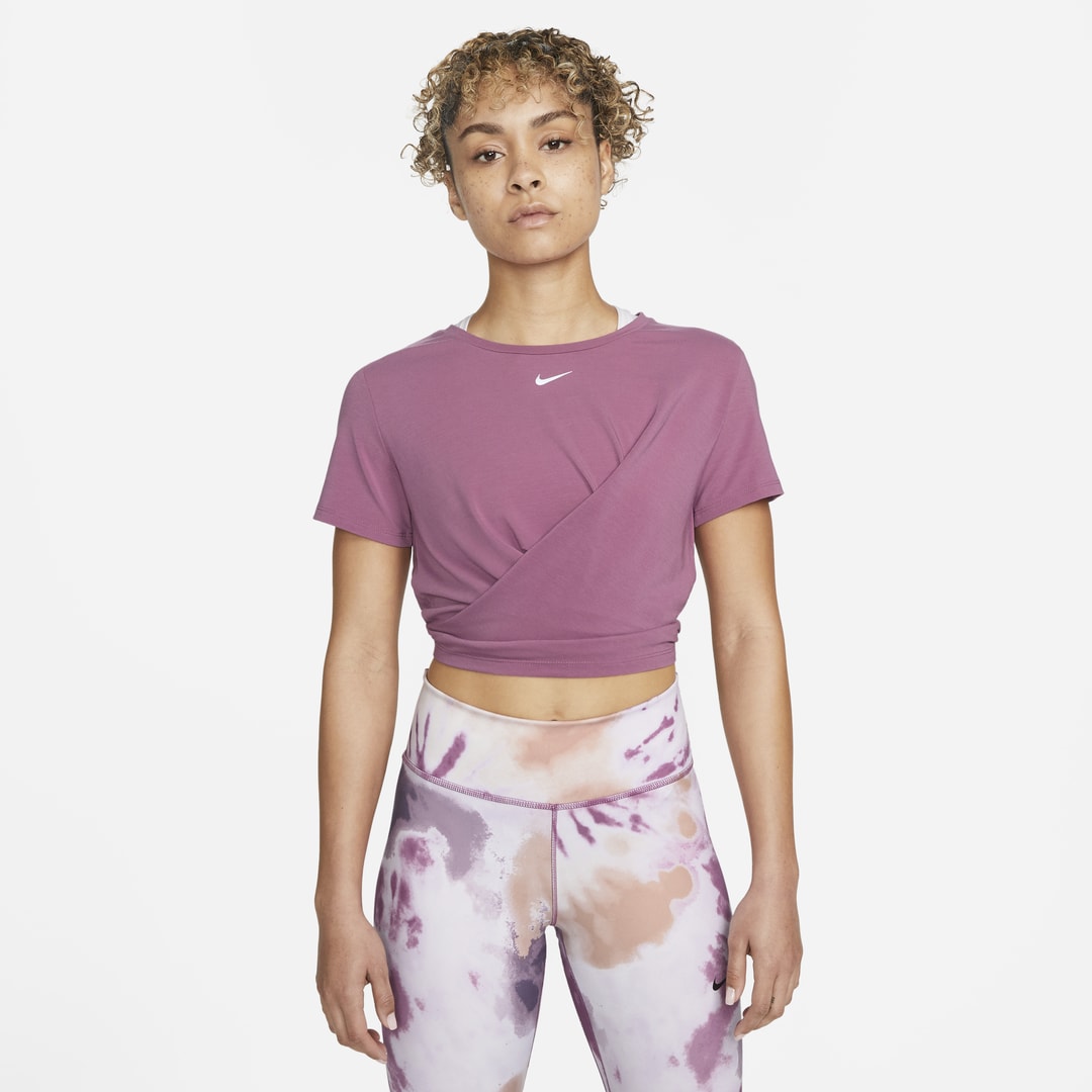 Nike Dri-fit One Luxe Women's Twist Cropped Short-sleeve Top In Light Bordeaux