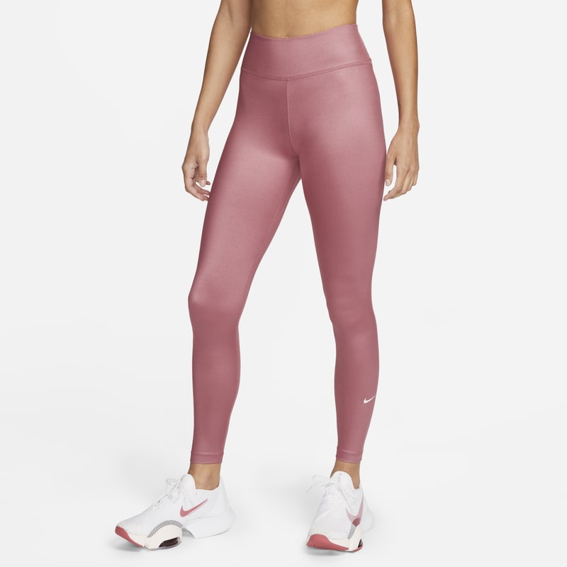 Damskie błyszczące legginsy ze średnim stanem Nike Dri-FIT One - Różowy