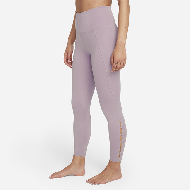 фото Женские слегка укороченные леггинсы с высокой посадкой и вырезами nike yoga dri-fit - пурпурный