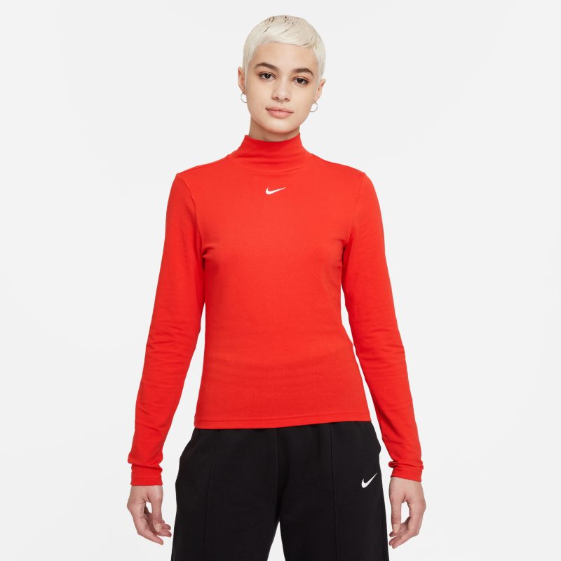 Damska koszulka z długim rękawem i półgolfem Nike Sportswear Collection Essentials - Czerwony