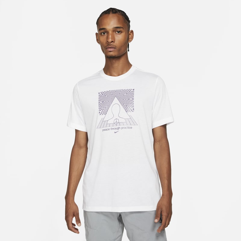 Męski T-shirt z nadrukiem Nike Yoga Dri-FIT - Biel