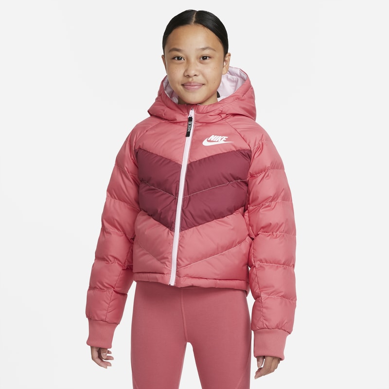 Kurtka z kapturem i syntetycznym wypełnieniem dla dużych dzieci (dziewcząt) Nike Sportswear - Różowy