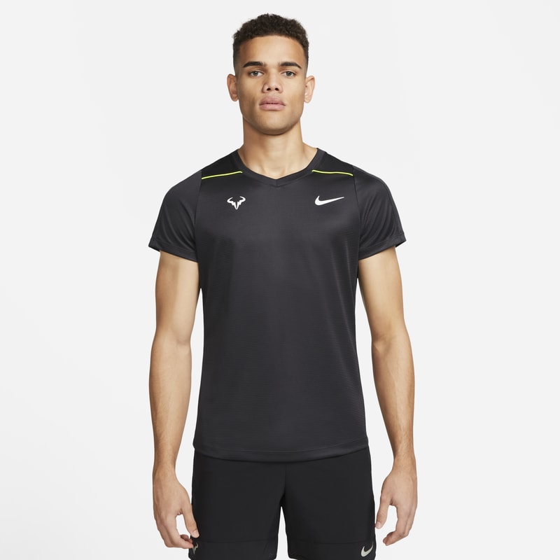 Kortärmad tenniströja NikeCourt Dri-FIT Rafa Challenger för män - Svart