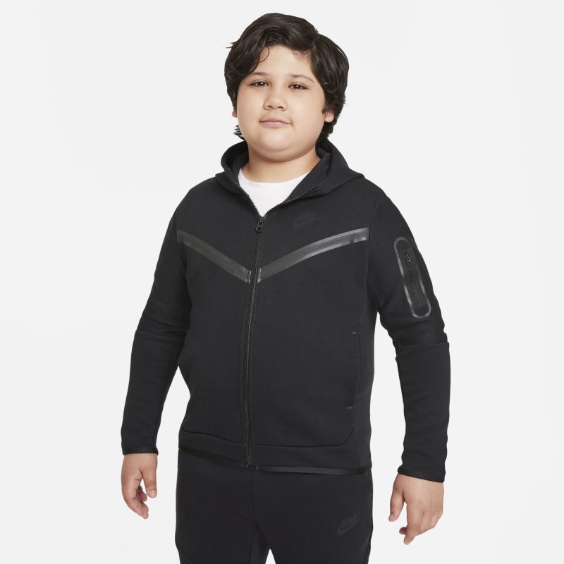 Bluza z kapturem i zamkiem na całej długości dla dużych dzieci (chłopców) Nike Sportswear Tech Fleece (szersze rozmiary) - Czerń